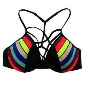 VS PINK Retro Colorful Striped T-Back Strappy Bikini Top